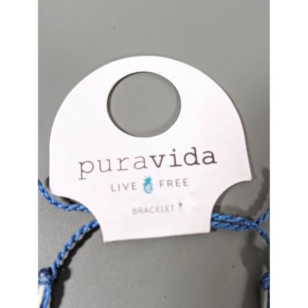 Puravida Blue White Cord Bracelet Adjustable Beachy Coastal‎ Surfer Boho NEW